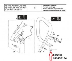 Skrutka rúčky 913455164 pre Dolmar PS-32, 350, 351, 420, 421, 460, 510, 5100, 5105, 6400, 7300, 7310